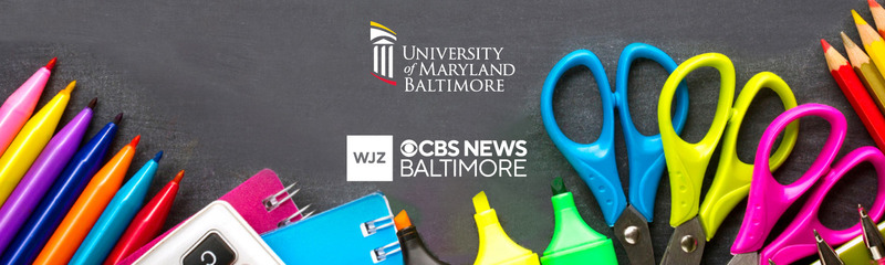 UMB and CBS Baltimore School Supplies graphic